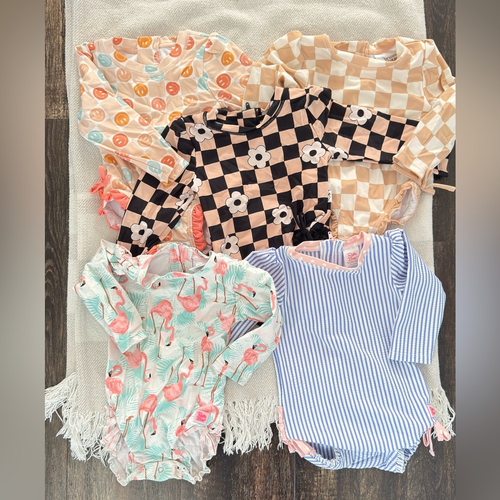 Toddler Girl One-Piece Swimsuit Set - Mixed Prints Ruffle Butts 12-18 months